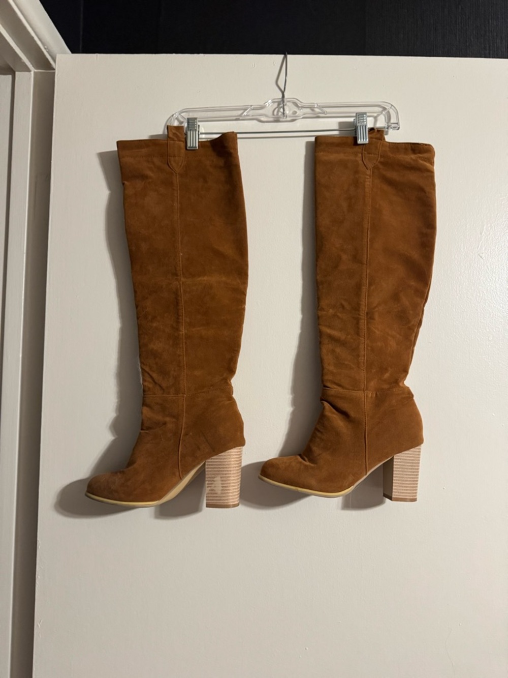 SHEIN Chestnut Suede Knee-High Block Heel Boots